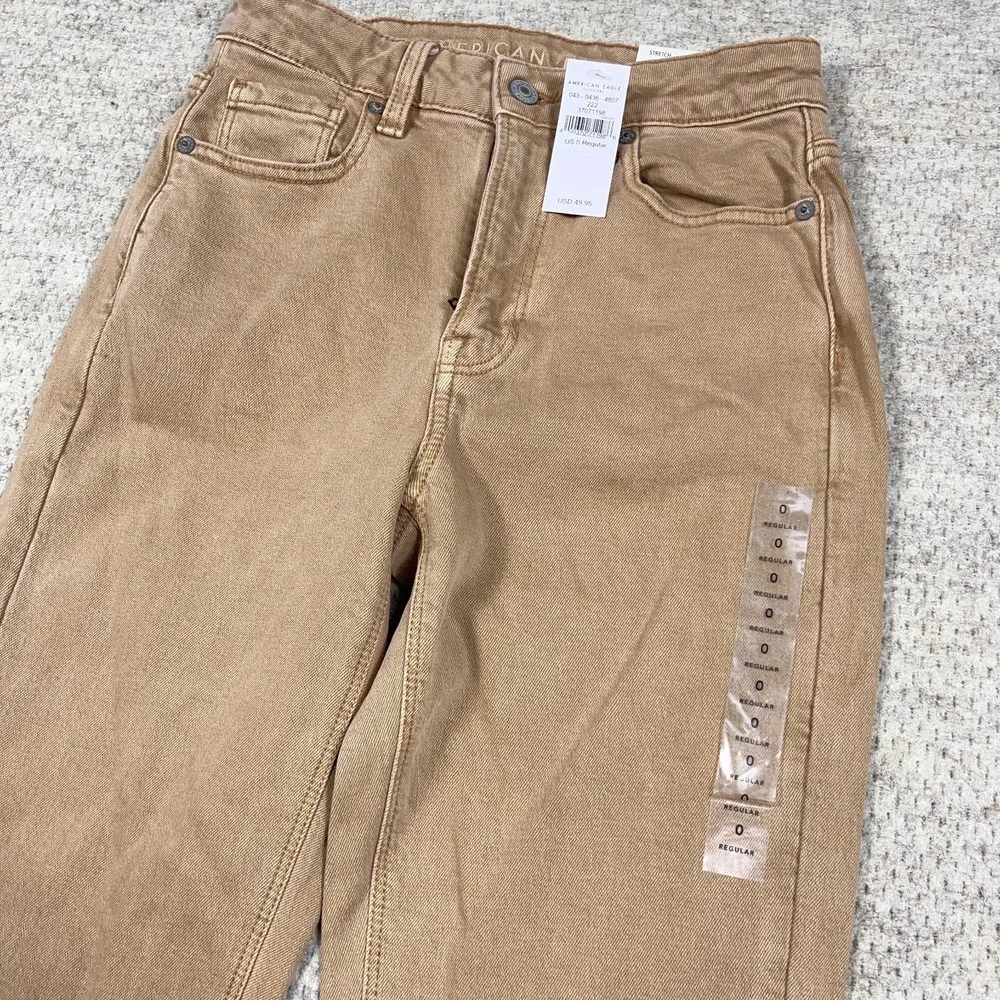 American Eagle Mom Jeans Women 0 Brown Straight Leg‎ Stretch Denim Pants 25x28